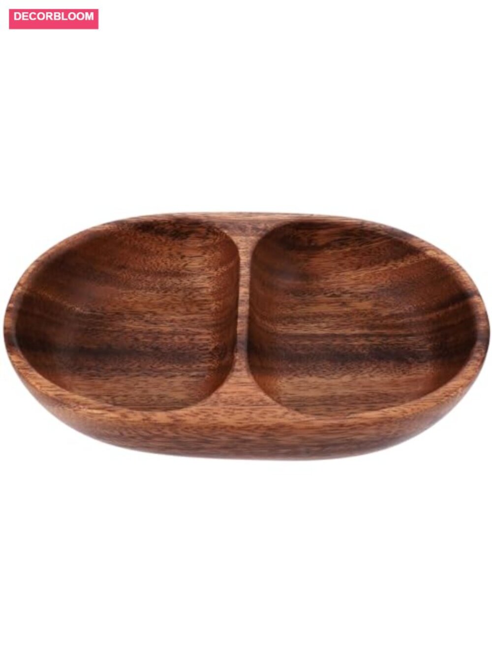 Double Compartment Wood Salad Bowl Handmade Carved Serving Tray